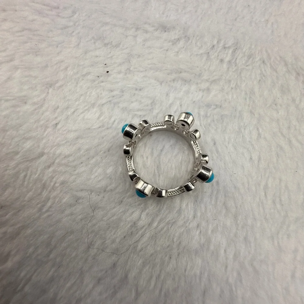 Vintage Sterling Silver Crown Ring Blue Tiara Band 6